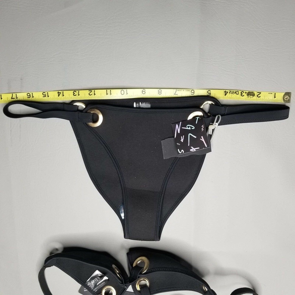 Nasty Gal black 2 pc bikini set womens large swimsuit scuba grommet in hot water - Picture 8 of 12
